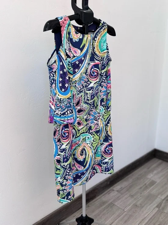 Nicole Miller Cold Shoulder Paisley Bell Sleeve Dress Boho Full Back Zip, Sz 8 - Picture 6 of 9